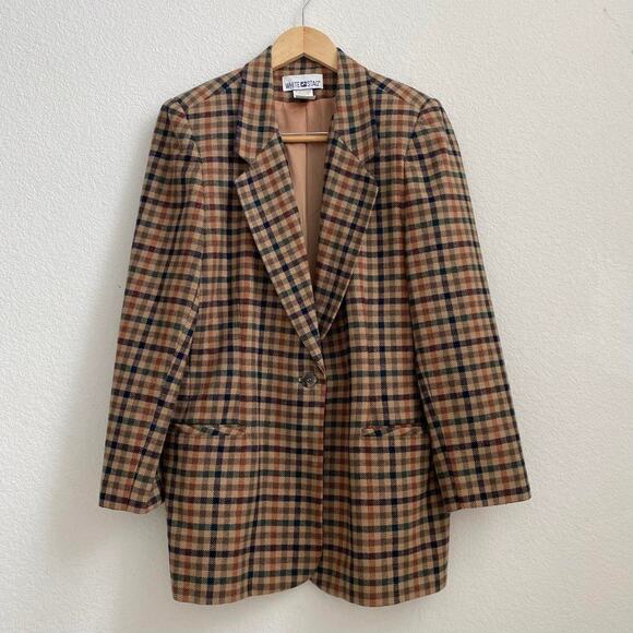 Vintage Brown Gingham Wool Blazer - Picture 2 of 8